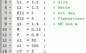 Parameter der Aufgabe 18-15 in den Dimensionen m und kN