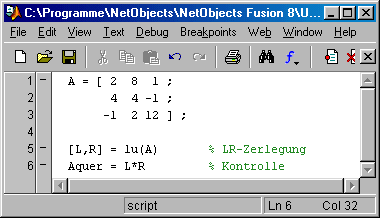 Matlab-Script fr die LR-Zerlegung einer quadratischen Matrix