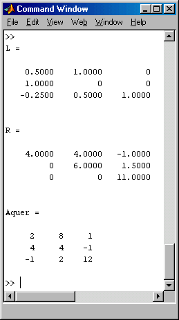Ergebnis der Berechnung mit dem Matlab-Script fr die LR-Zerlegung