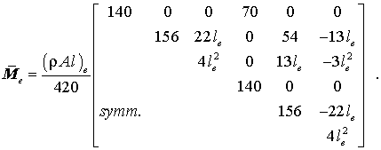 Elementmassenmatrix des ebenen biege- und dehnsteifen Rahmenelements mit konstantem Querschnitt, bezogen auf ein elementspezifisches Koordinatensystem