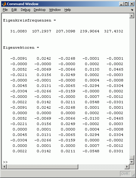 Eigenkreisfrequenzen und Eigenvektoren eines ebenen biege- und dehnsteifen Rahmens