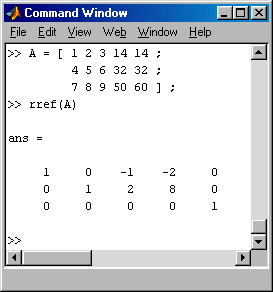 Rang einer Matrix bestimmen mit der Matlab-Function rref