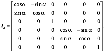 Transformationsmatrix fr die ebene Transformation der Elementsteifigkeitsmatrix fr das biege- und dehnsteife ebene Rahmenelement