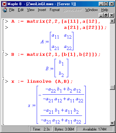 Lsung eines linearen Gleichungssystems mit Maple: Symbolische Rechnung