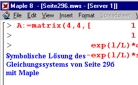 Symbolische Lösung des
   Gleichungssystems von Seite 296
   mit Maple
